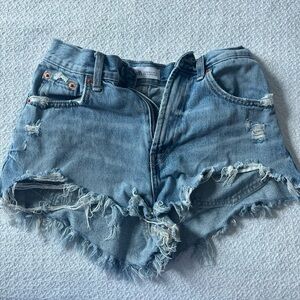 Zara Distressed Jean Shorts in Light Wash Denim